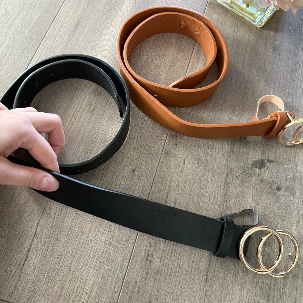 3 Leather Gold Tone Double‎ Circle Faux Leather Belts